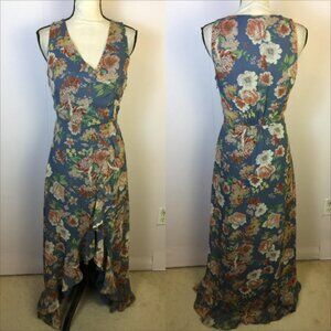 Dress Forum Los Angeles Maxi Dress Size S Womans Blue Floral Sleeveless Ruffle